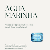 Anel Formatura Ouro 18K Água Marinha Hexagonal Aro Delicado - Montezza Joias