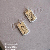Pingente Placa Foto Personalizado Ouro 18K e Prata 950