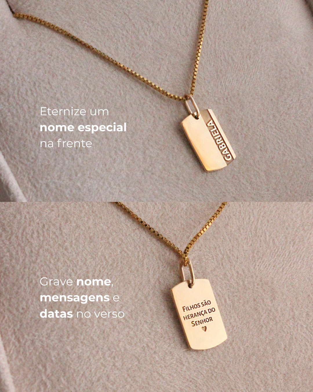 Pingente Placa com Friso Personalizado Ouro 18K