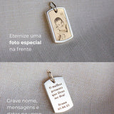 Pingente Placa Foto Personalizado Ouro 18K e Prata 950
