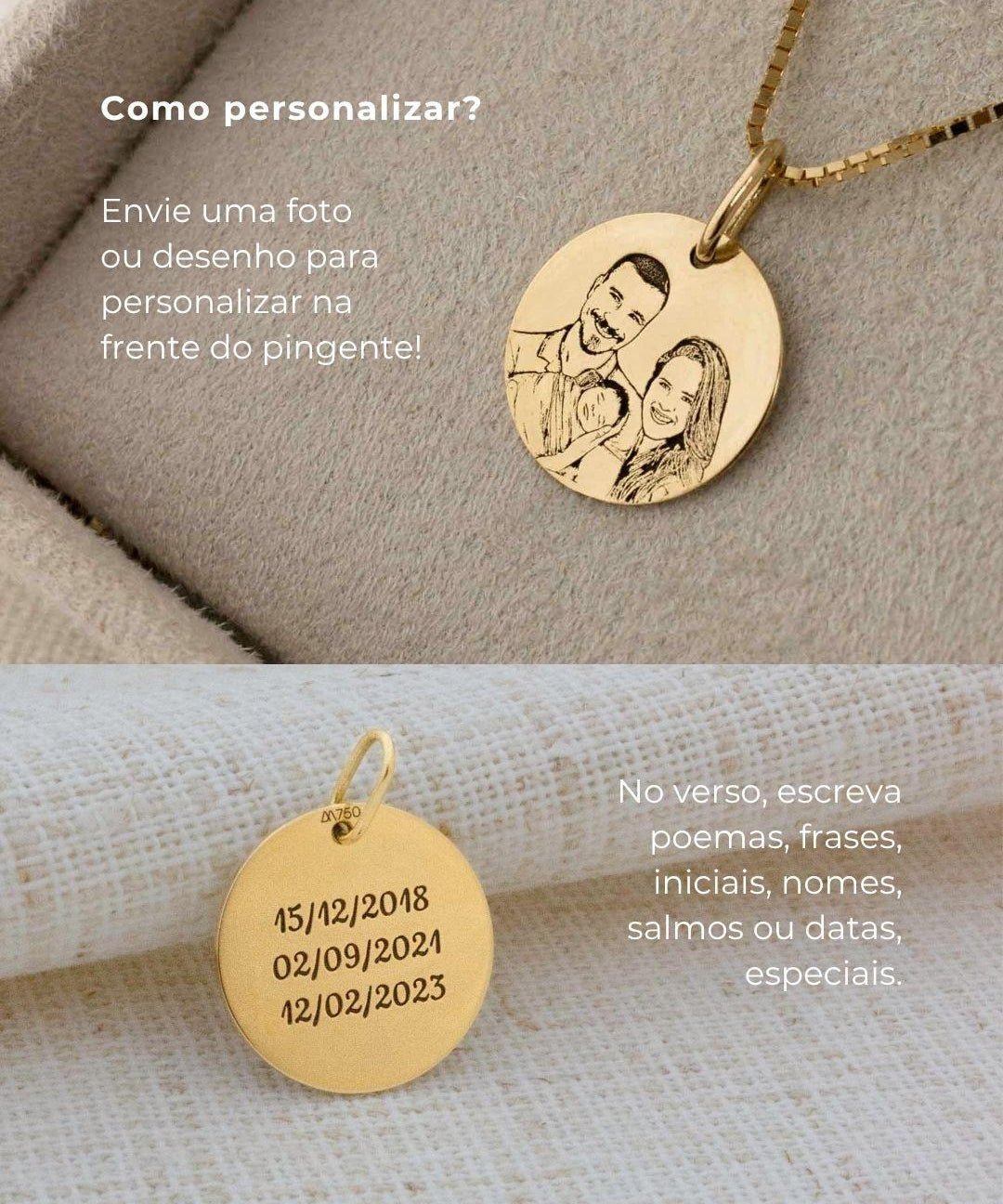 Pingente Foto Personalizado Redondo Ouro 18K
