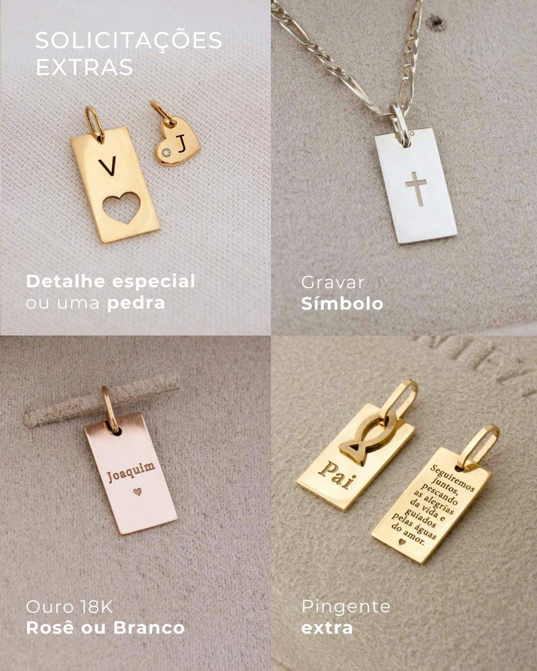 Pingente Personalizado Texto Retangular Mini Ouro 18K – Montezza Joias