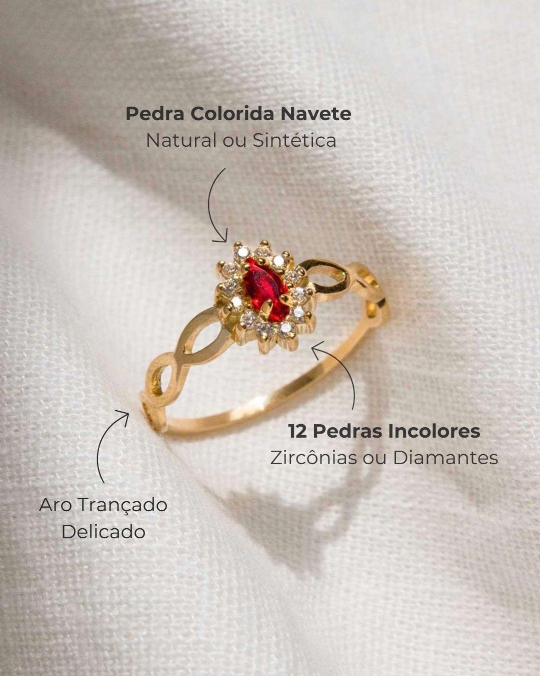 Anel Formatura Navete Aro Trançado Ouro 18K