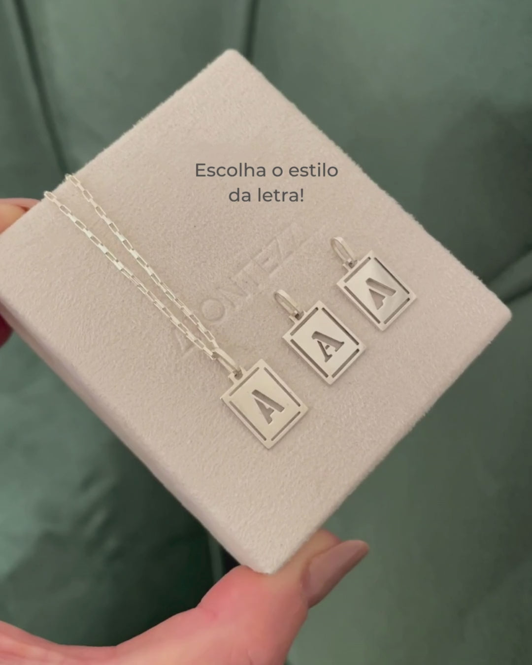 Pingente Retangular Letra Vazada Prata 950