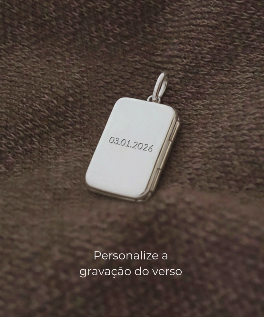 Pingente Relicário Personalizado Retangular Estrela Prata 950
