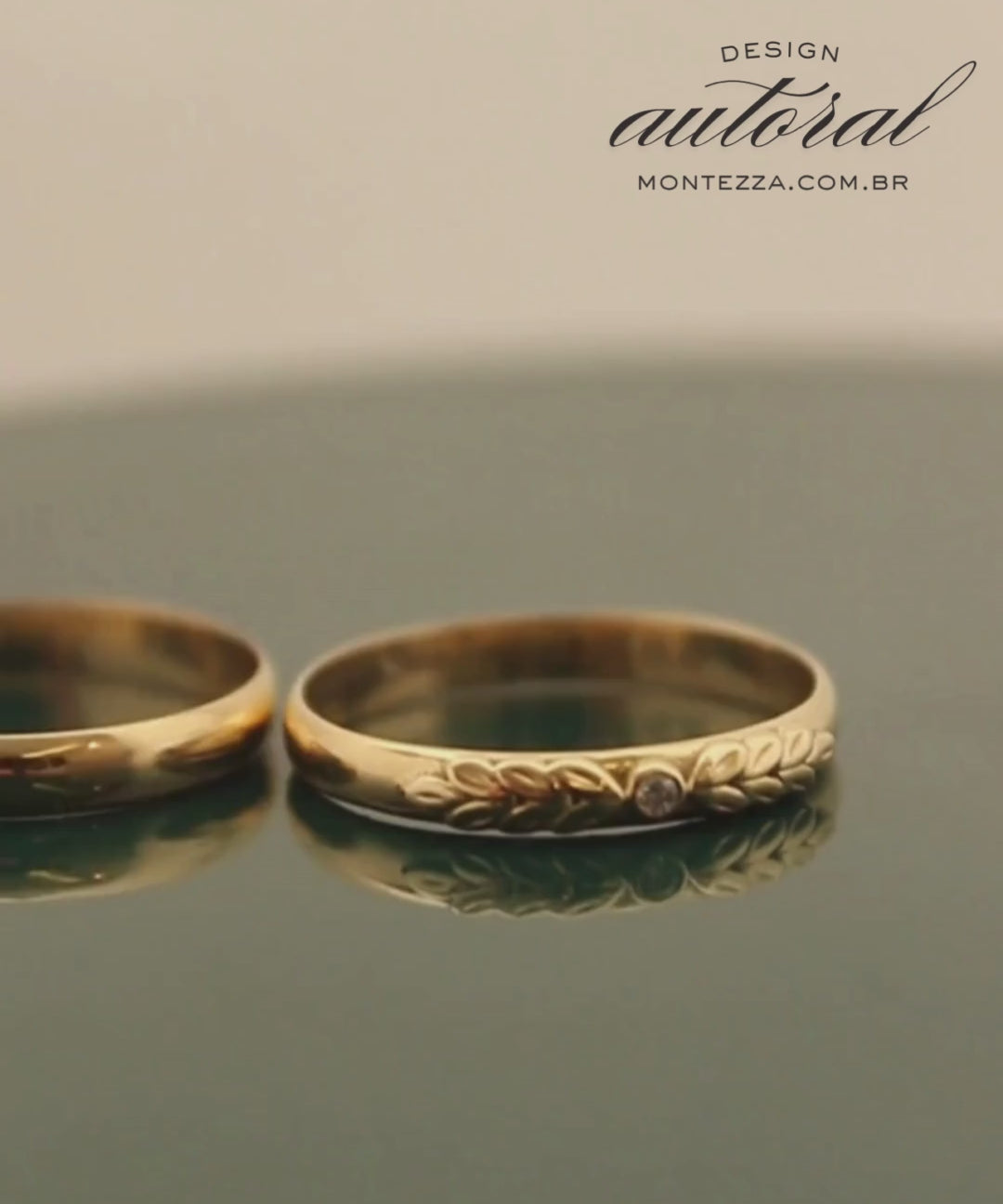Aliança Ramos com Diamante Ouro 18K | 3mm Abaulada