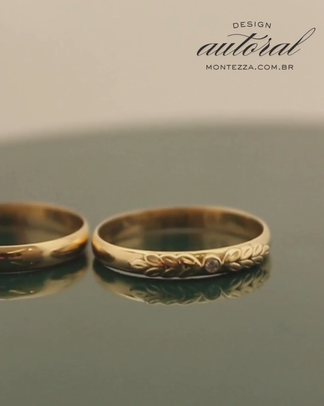 Aliança Ramos com Diamante Ouro 18K | 3mm Abaulada