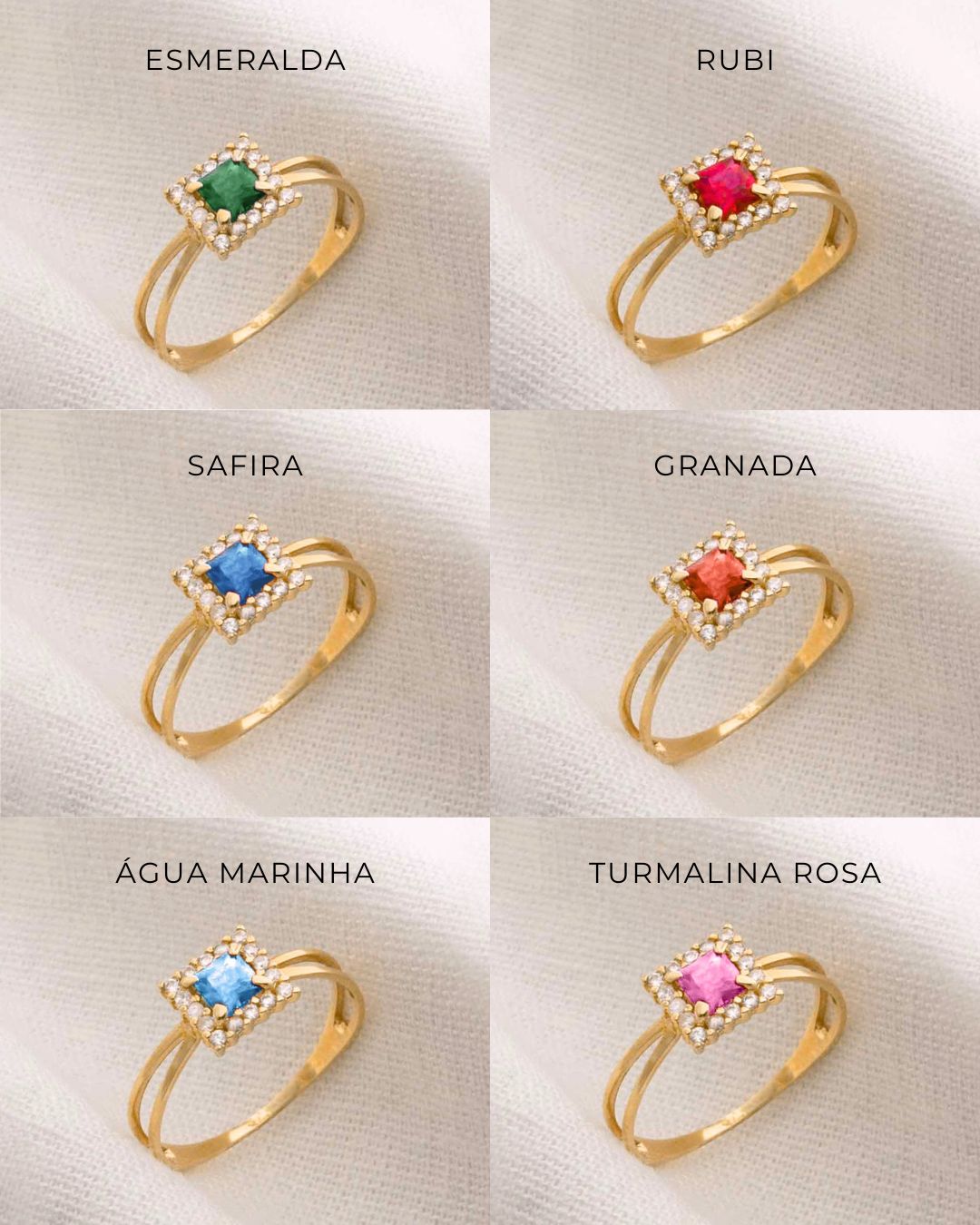 Anel Formatura Quadrado Aro Duplo Ouro 18K