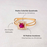 Anel Formatura Quadrado Aro Duplo Ouro 18K