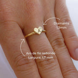 Anel Coração Personalizado Ouro 18K Diamante