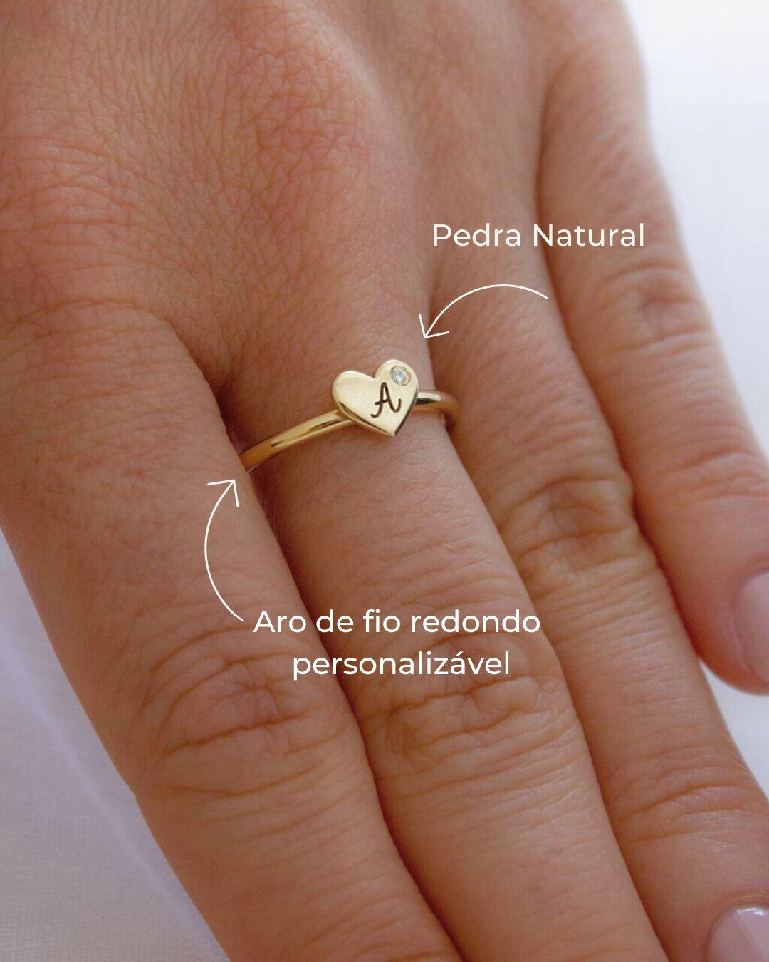 Anel Coração Personalizado Ouro 18K