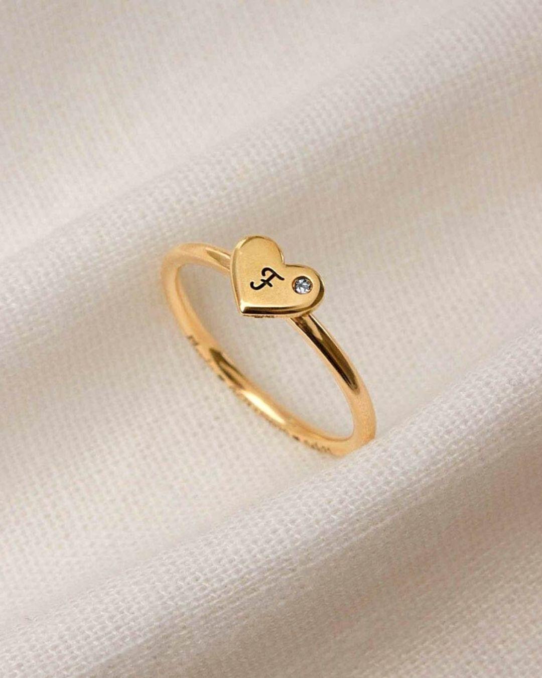 Anel Coração Personalizado Ouro 18K