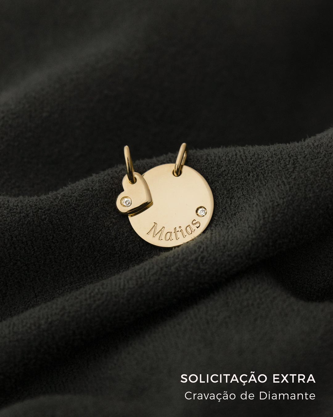 Kit Pingentes Personalizados Redondo 12mm e Coração Mini Ouro 18K