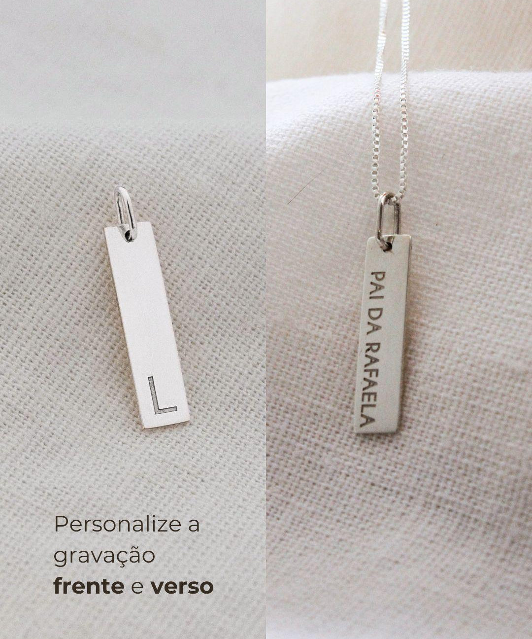 Pingente Personalizado Retangular Longo em Prata 950