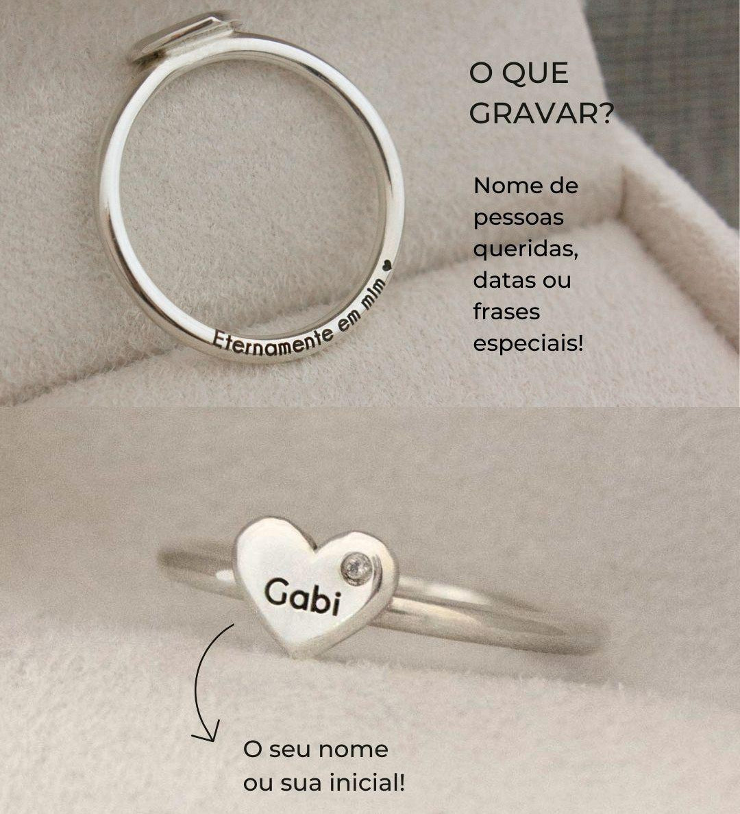 Anel Coração Personalizado Prata 950