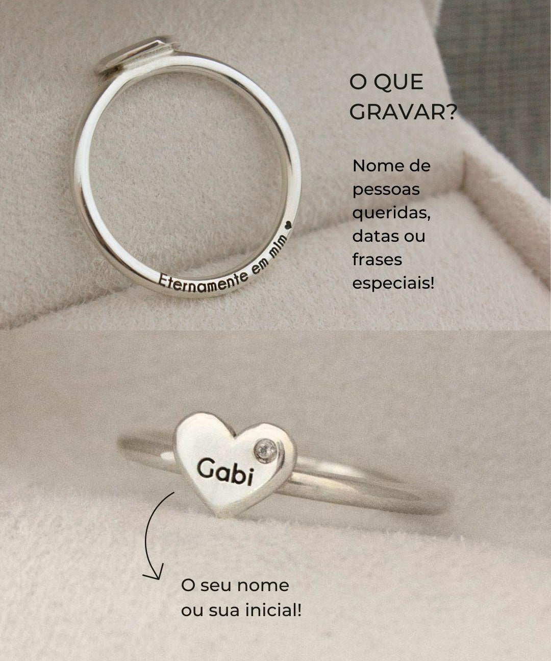 Anel Coração Personalizado Prata 950