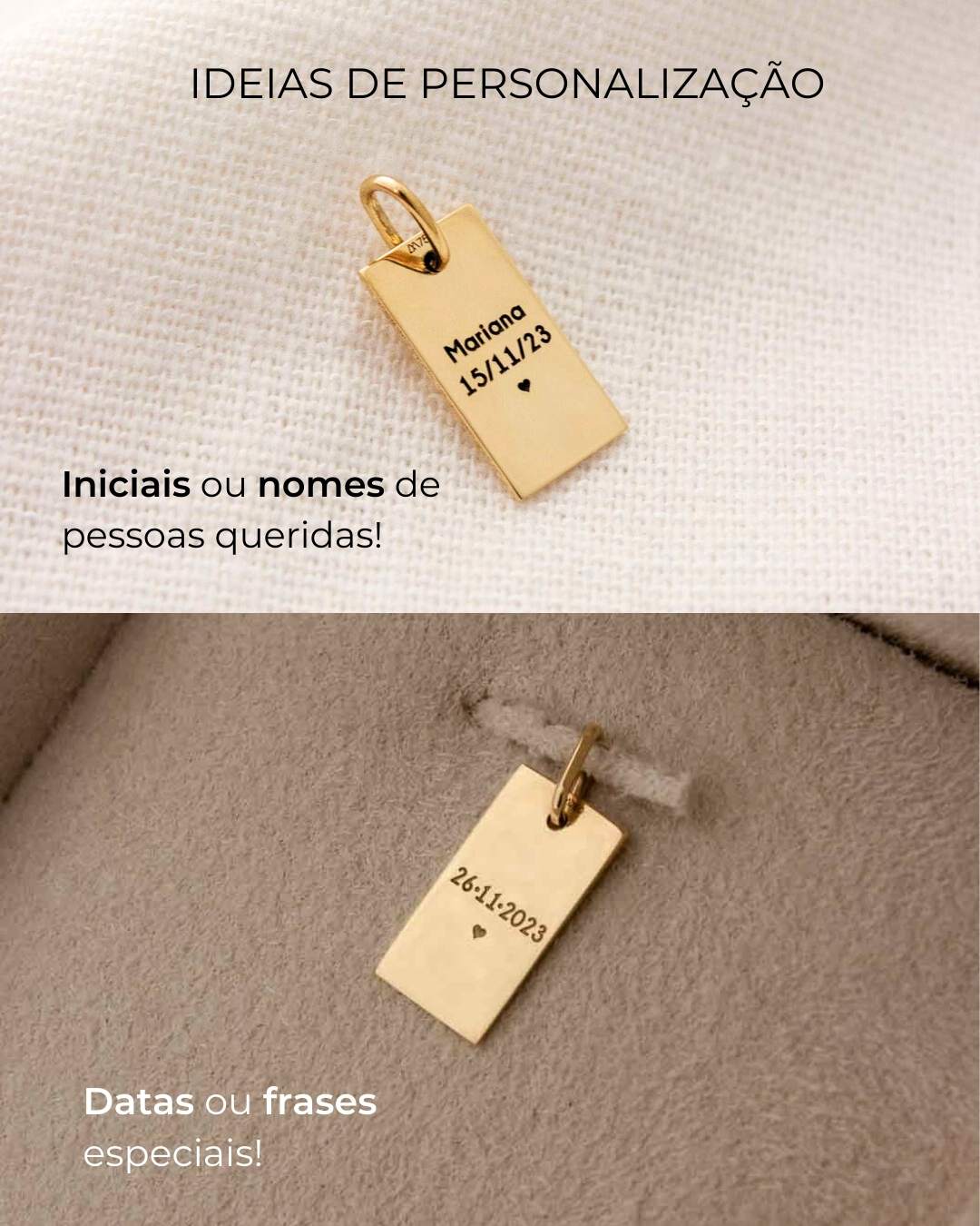 Pingente Personalizado Texto Retangular Mini Ouro 18K – Montezza Joias